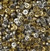 72 grams of 7mm Silver and Gold with Black Lettering Plastic Alphabet Disk Beads