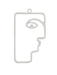 1, 40.5x22.5mm Beadwork Silver Plated Face Pendant / Link