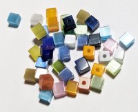 40 4mm Mixed Fiber Optic Cat Eye Cube Beads