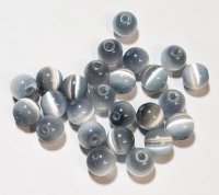 30 6mm Round Grey Fiber Optic Cats Eye Beads