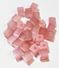 30 6mm Pink Fiber Optic Cat Eye Cube Beads