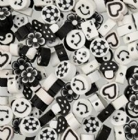 60 pcs of Black and White Mixed Shape Polymer Clay Beads