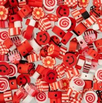 60 pcs of Red Mixed Shape Polymer Clay Beads