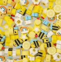 60 pcs of Yellow Mixed Shape Polymer Clay Beads