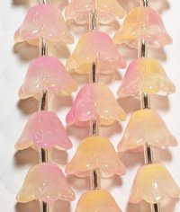 7 Inch Strand Crystal Lane 8x12mm Milky Pink & Yellow Cupped Flower Beads