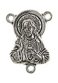 1 17x13mm Antique Silver Sacred Heart Rosary Connector