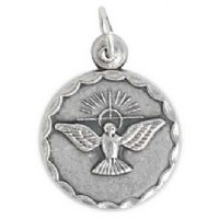 1, 18mm Round Antique Silver Holy Spirit Medal / Pendant