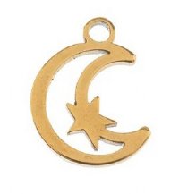 Pack of 6, 11.7x9.2mm Gold Sweet & Petite Moon and Star Charms