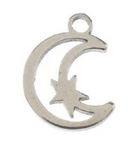 Pack of 10, 11.7x9.2mm Silver Sweet & Petite Moon and Star Charms