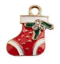 1, 19x10.5mm Gold Sweet & Petite Enameled Mitten Holiday Charm