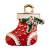 1, 18x17mm Gold Sweet & Petite Enameled Christmas Stocking Holiday Charm