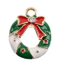 1, 19x16mm Gold Sweet & Petite Enameled Wreath Holiday Charm