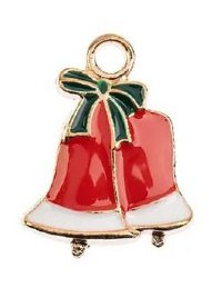 1, 20x15.5mm Gold Sweet & Petite Enameled Christmas Bells Holiday Charm