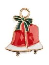 1, 20x15.5mm Gold Sweet & Petite Enameled Christmas Bells Holiday Charm