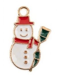 1, 21x13mm Gold Sweet & Petite Enameled Snowman Holiday Charm