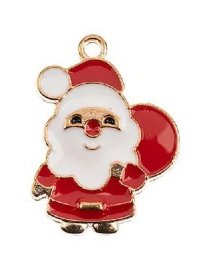 1, 23x17mm Gold Sweet & Petite Enameled Santa Holiday Charm