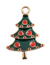 1, 22.5x18mm Gold Sweet & Petite Enameled Christmas Tree Holiday Charm